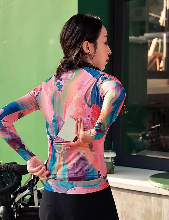 LAMEDA Cycling Jersey Women Long Sleeve, Breathable Bike Jersey with Pockets, Bike Shirts for Bicycle Road Biking Riding