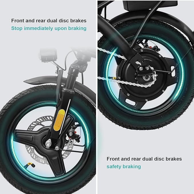 Electric Bike for Adults Teens, Commuter City Folding ebike with 560W Motor and 48V Battery, 24MPH 3-Level Pedals Assist, Dual Disc Brakes,14" Compact Foldable Electric Bicycle with USB Phone Holder