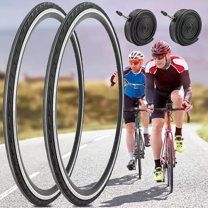 2 Pack 700x23C/25C/28C/35C/38C Bike Tires Plus Bike Inner Tubes Presta Valve 48mm or Schrader Valve 48mm Foldable Replacement Tires for Road Bicycle