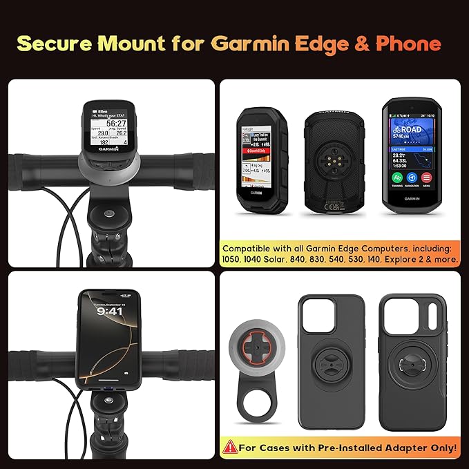 Bike Computer Mount Compatible with Garmin Edge, iGPSPORT, XOSS - Aluminum Cycling GPS Mount with Secure Dual-Lock, Quarter-Turn Release, Fit Edge 1050 1040 840 540 and More MTB Bicycle Computer
