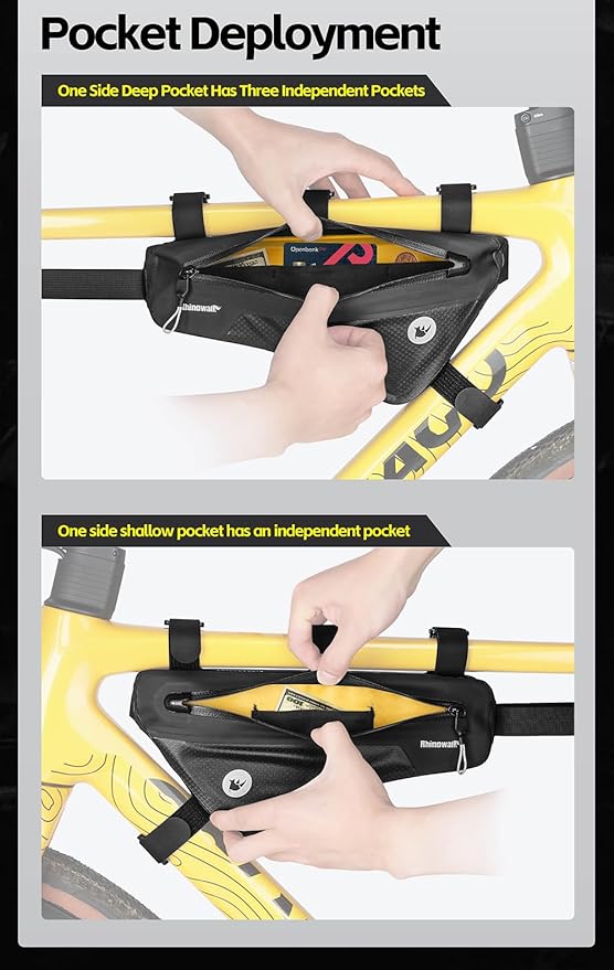 Rhinowalk Bike Triangle Frame Bag Waterproof IPX4 Slim Fit Cycling Storage Pouch for MTB & Road Bikes (Size 1.7L)