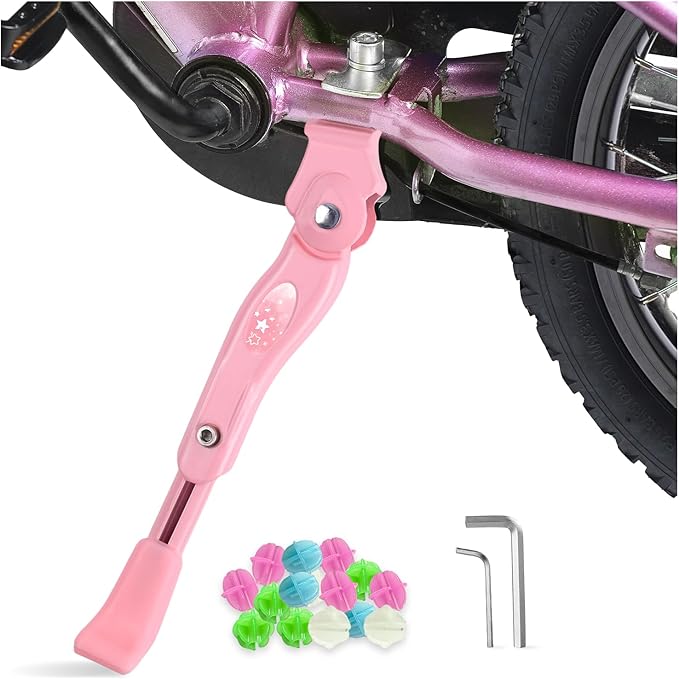 Adjustable Kickstand for Kids Bike, Bike Kickstand Center Mount for 16 18 20 Inch Kids Bikes, Aluminum Alloy Durable Bicycle Kickstand Bike Accessories for Kids, Pink