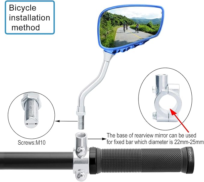 1 Pair Bicycle Mirror,Big View Bike Rear View Mirror Blindsight Multi Angle Adjustable Bike Mirror Billet Aluminum Chrome Plated Outside Skull Claw Style Also suitable for motorcycle mirror