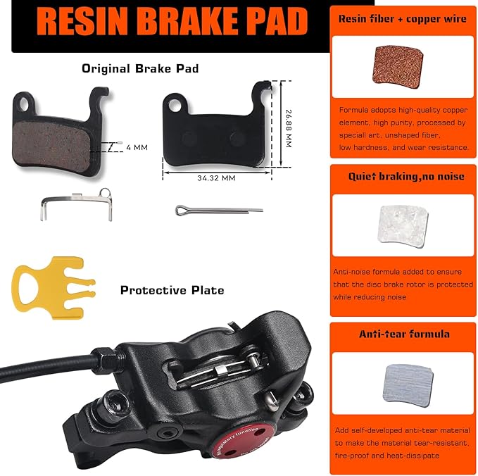 BUCKLOS MTB Hydraulic Disc Brakes Set, Mountain Bike Left Front 800mm Right Rear 1450mm Brake Aluminum Alloy Levers with Calipers PM/is Adapter Fit E-Bike(Pred Bled/Pads Included)