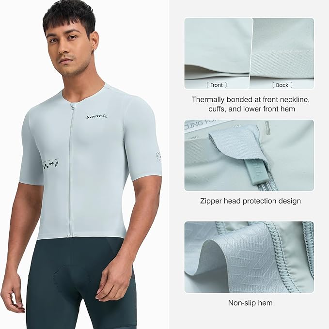 Santic Men's Cycling Jersey Short Sleeve Tops Bicycle Bike Shirt Full Zipper UPF 50+ Bicycle Jersey with Pockets