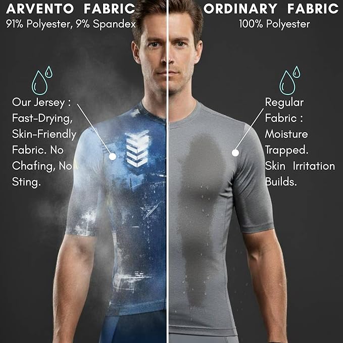 ARVENTO Unisex Cycling Jersey – Performance Fit, Breathable & Quick-Dry Short-Sleeve Road Jersey, 3 Rear Pockets