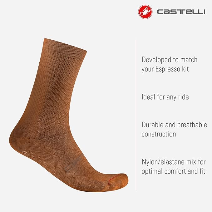 CASTELLI Men’s Espresso 18 Sock, Moisture Wicking Performance Cycling Apparel Sock for Road & Gravel Biking