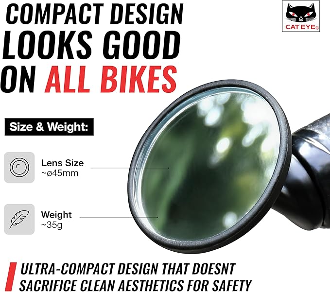 CATEYE BM-45 Bar End Mirror – Ultra Compact Mirror for Road, MTB and Gravel Bikes, Durable Aluminum with Scratch-Resistant Glass, Visibility and Safety for Cyclists