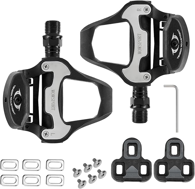 WOWSPORT Look Keo Road Bike Pedals - Lightweight Clipless Pedals with Sealed Bearings & Nylon/Carbon Body | 9/16″ Spindle, Compatible with Look Keo Cleats for Indoor & Road Cycling
