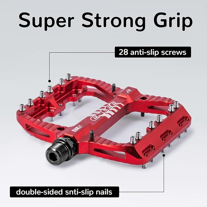 ENLEE Mountain Bike Pedals Flat, 3 Sealed Bearing Lightweight Aluminum Metal Bike Pedals 9/16", Waterproof MTB Pedals Flat with Removable Anti-Skid Nails for Adult Mountain Road BMX Bike