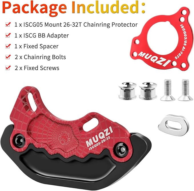 MUQZI Bash Guard, Mountain Bike ISCG05/ISCG 03 Mount 26-32T/34-38T Chainring Protector, BSA Adapter Included