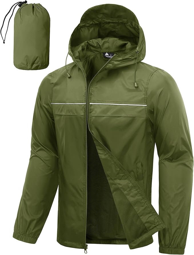 SWISSWELL Mens Rain Jacket & Coats Packable Lightweight Waterproof Windbreaker Hooded for Golf Cycling Hiking