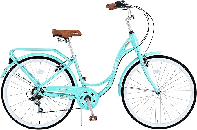 Commuter Bicycle, 26 Inch Ladies Bicycle for Adult, 7-Speed/High-Carbon Steel/Front & Rear Fenders, Ergonomic Upright Design Multiple Colors