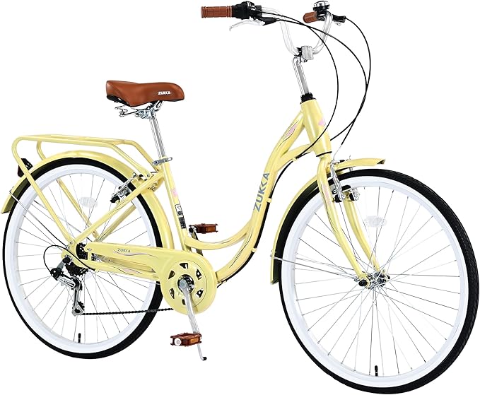 ZUKKA Beach Cruiser Bike for Women 24/26 Inch Ladies Bike 7 Speed Complete Cruiser Bikes with Dual V-Brake and Adjustable Seat, Adult City Bike for Women, Men, Multiple Colors