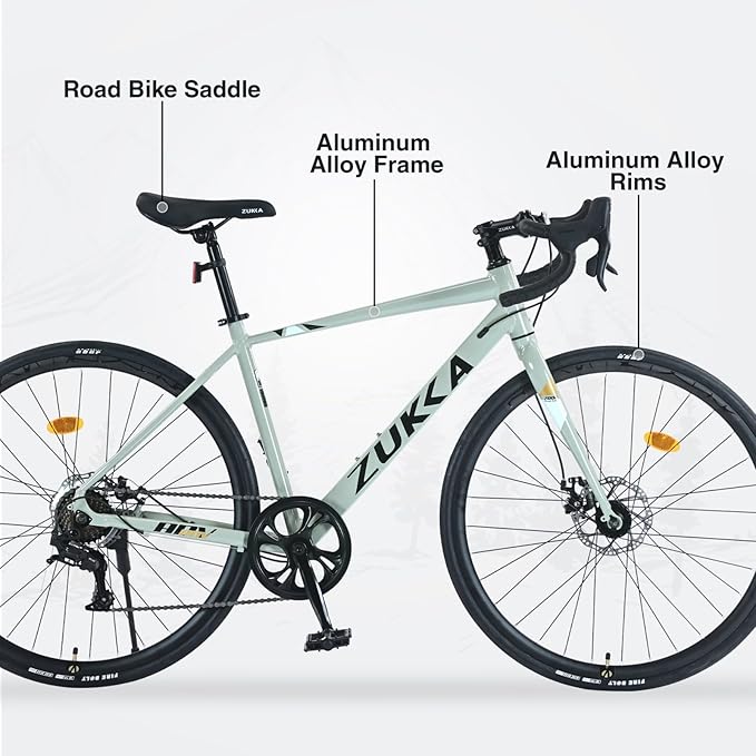 Road Bike for Men & Women, 7-Speed Aluminum Alloy Frame Bicycle, 700x28C Wheels, Double Disc Brakes, Lightweight Commuter Bike for Adults, Drop Bar Urban Adult Sport Bicycle