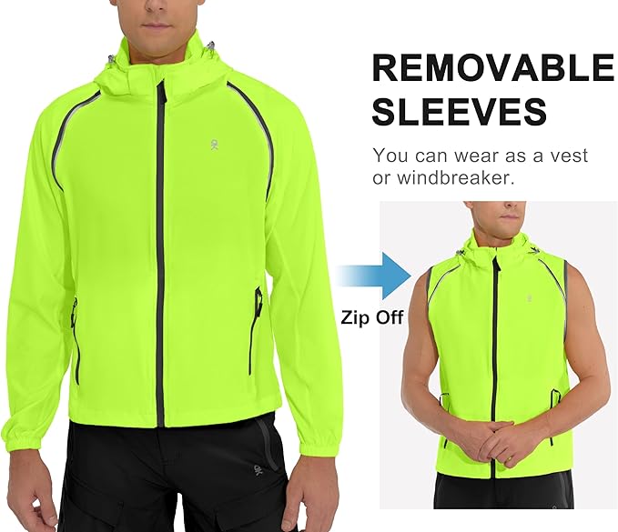 Little Donkey Andy Men's Quick-dry Running Jacket, Convertible UPF 50+ Cycling Jacket Windbreaker with Removable Sleeves