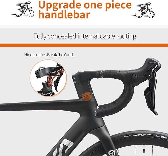 SAVADECK Carbon Disc Road Bike, Integrated Design Racing Bicycle Carbon Frame Carbon Fork with Shimano SORA R3000 Derailleur System 18 Speed Disc Brake Road Bike for Men or Women.