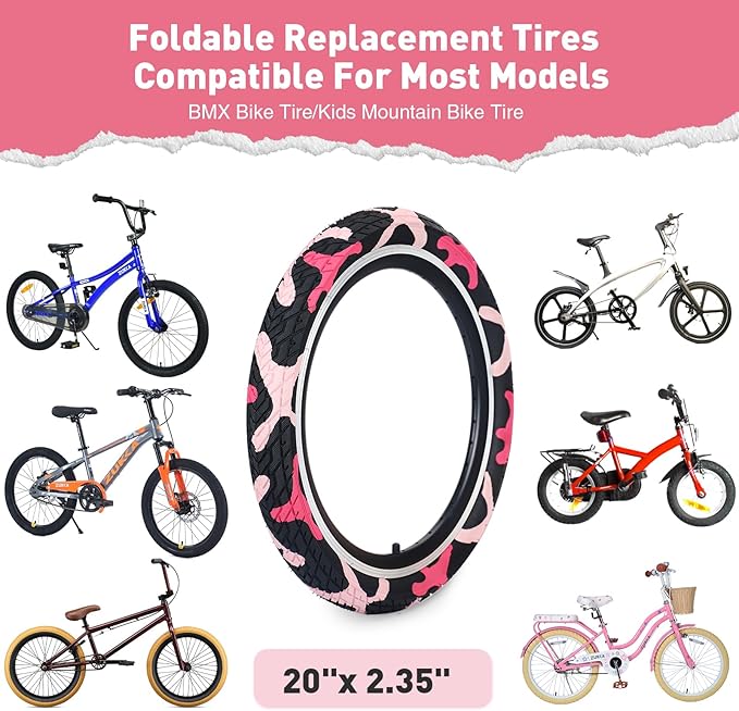 ZUKKA 20 x 2.35 Bike Tire 1/2 Pack 20 inch x 2.35 BMX Bike Tire Folding Replacement Tire for MTB Mountain Bike, BMX Bicycle Commuter Bike