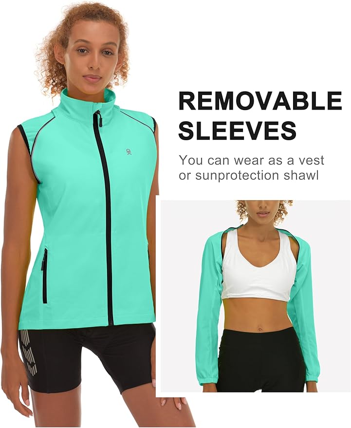 Little Donkey Andy Women's Lightweight Waterproof Cycling Jacket with Removable Sleeves for Biking Running Golf