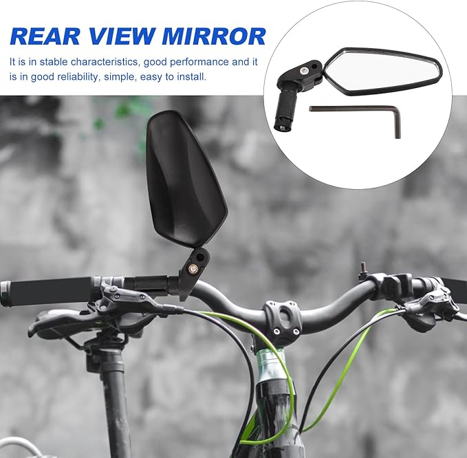 GANAZONO Bike Mirror Rearview Cycling Mirror Handlebar Mount Wide Angle for Mountain Bike Black Short Version