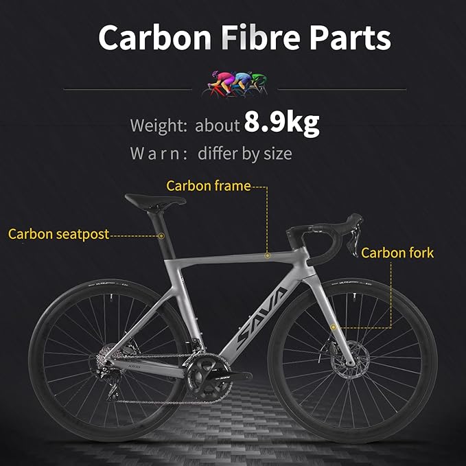 SAVADECK Carbon Road Bike, T800 Carbon Fiber Frame 700C Racing Bicycle with Shimano 105 R7000 22 Speed Groupset and Mechanical Disc Brake, Ultra-Light Carbon Bike for Adult.