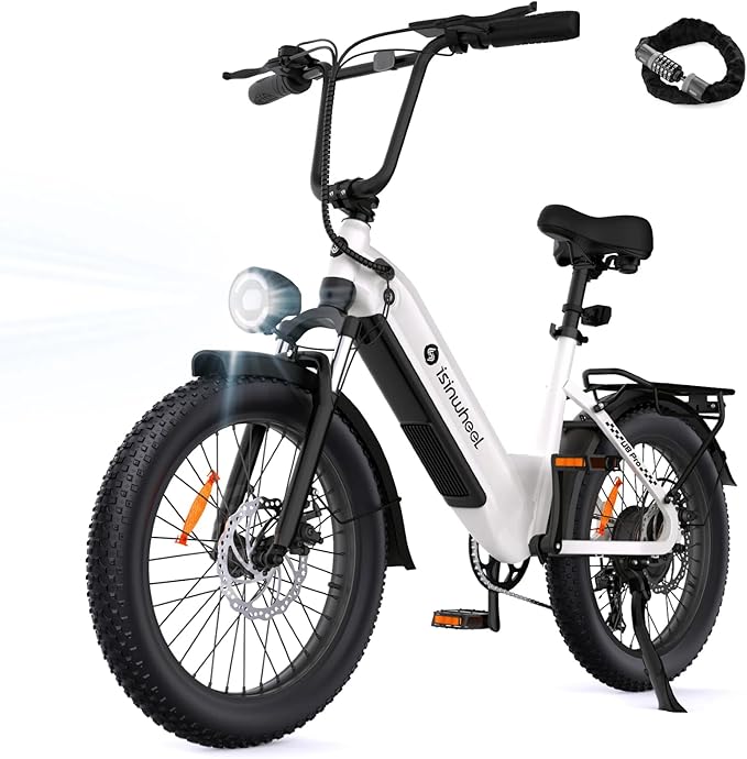 isinwheel U8 Pro Electric Bike for Adults,1500W Peak Motor Ebike,Max 28MPH 75-105Miles Range Electric Bicycle,48V 18AH Battery Commuting 20" Step Thru Fat Tire Ebikes for Adults,7 Speed Gearing