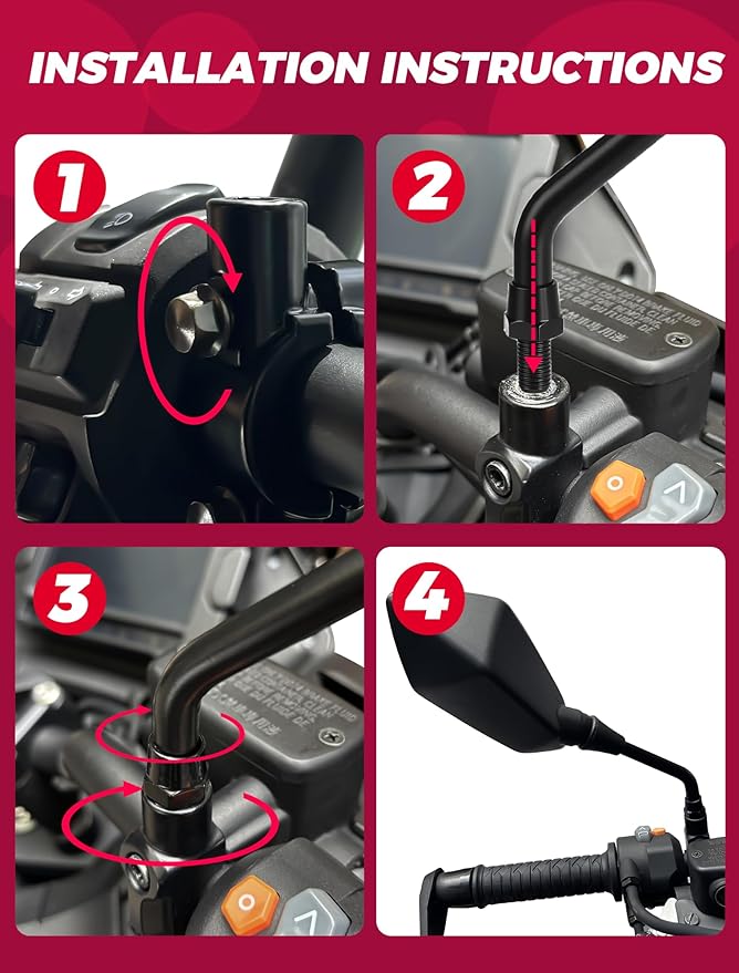 Motorcycle Mirrors Side Rearview Mirror for ATV Scooter Moped Cruiser 8mm/10mm Adapters&7/8" Handlebar Mount,for Polaris Sportsman Yamaha Grizzly Honda Rincon Arctic Cat