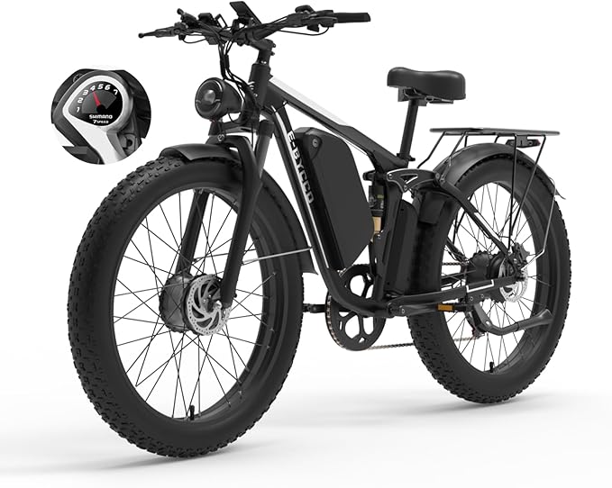 Electric Bike, Max 40-45MPH & 100 Miles, 5000W Peak Dual Motor Adult E-Bike, 52V 32Ah Battery Ebike, 24'' 26" Hydraulic Disc Brakes, Fat Tire All-Terrain Hunting Electric Bike, Full Suspension