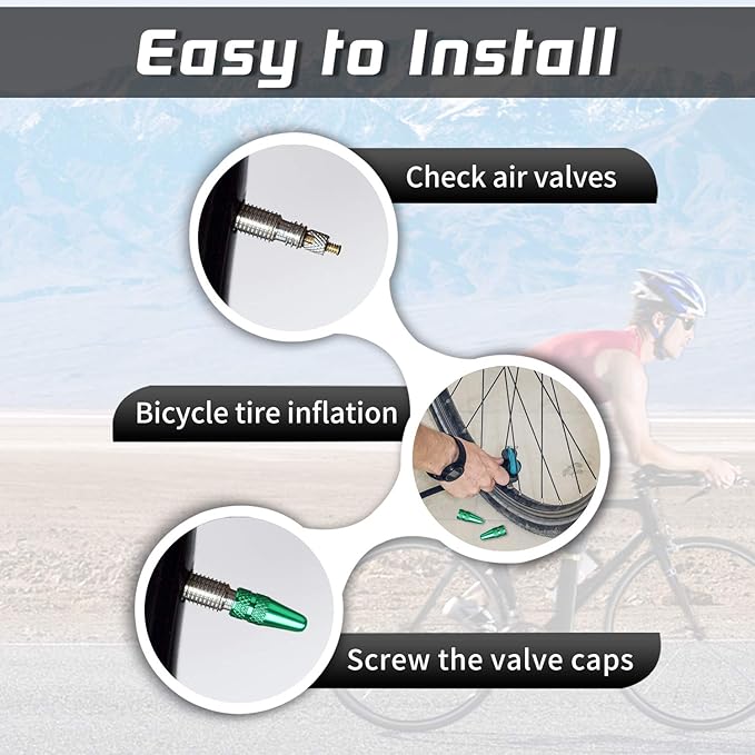 Aluminum Presta Valve Stem Caps – Green Tire Air Dust Covers for Bike (4 Pack) – Fit French Valves on Road, MTB, Hybrid, Racing, Fitness, Folding & Fat Bikes