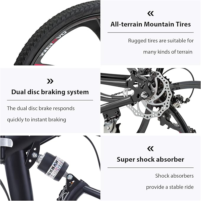 26 ich Folding Mountain Bike, 21 Speed High Carbon Steel Mountain Bike for Adults with 26 Inches Durable Tires, Front Suspension Folding Bicycle for Women and Man | 26 ich, High Carbon Steel, Durable Tires, Front Suspension, Folding Bicycle