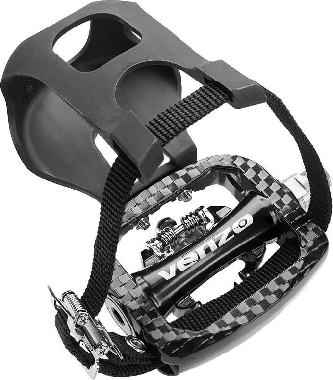 Venzo Bike Toe Clips Cages & Pedals - Compatible with Shimano SPD - Fixed or Adjustable Bicycle Toe Clips & Cleats for Fitness Indoor Exercise Bikes