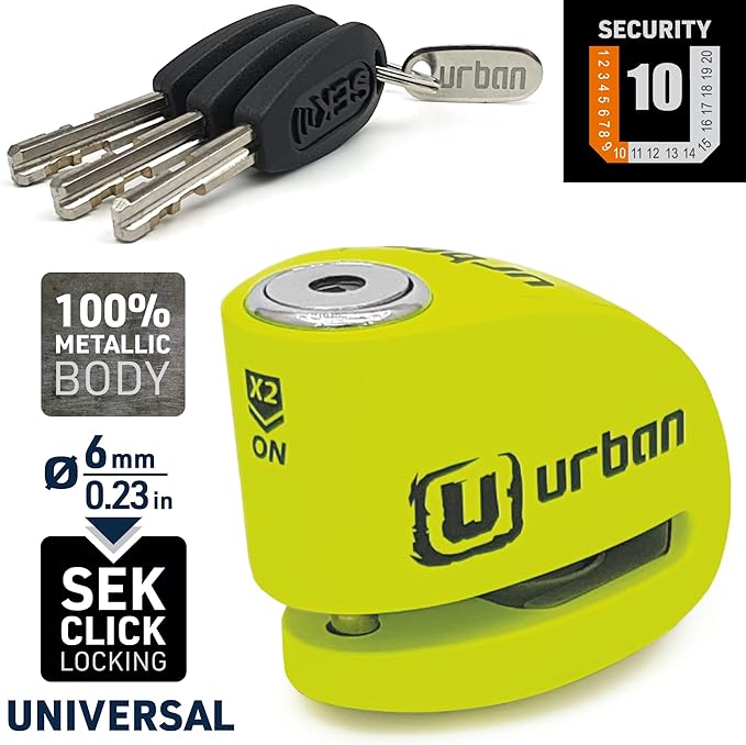URBAN UR906X Hi-Tech Alarm Disc Lock 120 dB ON/Off, Replaceable Module, High-end Waterproof, Longlife Battery, Reminder Cable, Universal Motorbikes, Bicycles, Ebikes, Motorcycle Lock Anti Theft