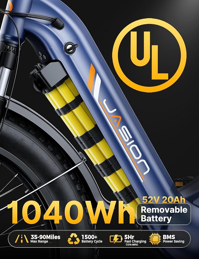 Jasion Thunder/PRO/ST Electric Bike,2000W/1800W Peak Ebikes for Adults,26''Fat Tire Best Ebike for Men,90/80 Miles with 1040Wh/864Wh Battery,35/30+MPH Max Speed Bicycles,500/400LB Capacity