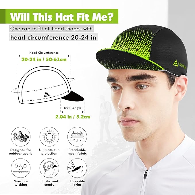 Hikenture Cycling Cap,Cooling Skull Cap Bike Hat with Sun Visor, Summer Breathable Helmet Liner Biking Cap for Men Women
