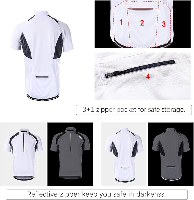BERGRISAR Men's Half Zipper Cycling Jersey Short Sleeves Bike Bicycle Shirts with Zipper Pocket Quick-Dry Breathable BG060