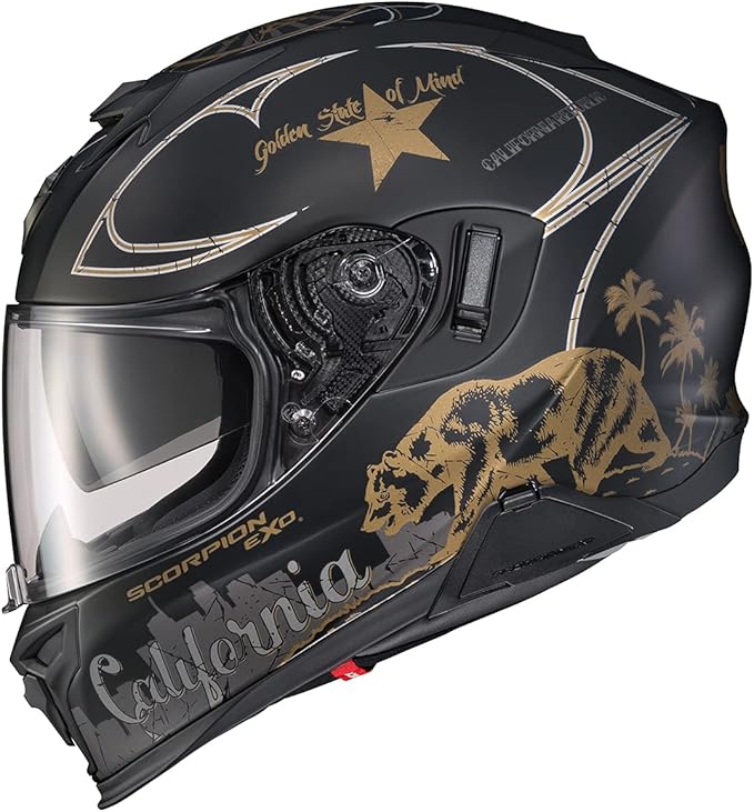 ScorpionEXO T520 Full Face Touring Motorcycle Helmet with Bluetooth Ready Speaker Pockets DOT ECE Approved Golden State (Matte Black - X-Large)