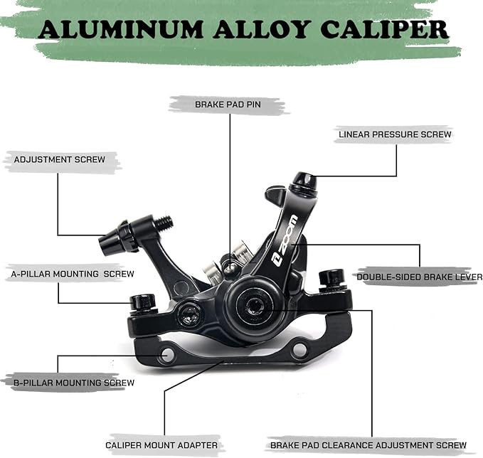 BUCKLOS Mountain Bike Mechanical Disc Brake Caliper with Adapter, MTB Dual Piston Line Pulling Brakes Aluminum Alloy Calipers Front +Rear with Brake Pads for Road Bike, Mountain Bike