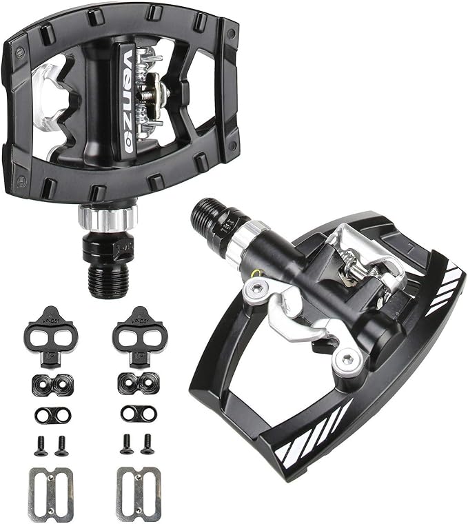 Venzo Dual Function Platform Multi-Use Compatible with Shimano SPD Mountain Bike Bicycle Sealed Clipless Pedals - Dual Platform Multi-Purpose - Great for Touring, Road, Trekking Bikes