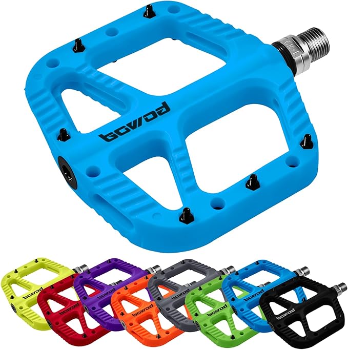 MTB Pedals Flat Mountain Bike Pedals Adult, Light and Wide Nylon Composite Bicycle Platform Pedal w Grippy Pins, 9/16" Cr-Mo Spindle 2 Bearings, Clipless Pedals for BMX Gravel Road E.Bike 9/16"