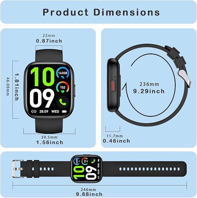 Smart Watches for Men Women Answer/Make Call, 1.85" Fitness Watch with 120+ Sports Modes, Heart Rate/Blood Oxygen/Activity Tracker, Pedometer, IP68 Smartwatch for iOS Android Samsung (Black, 1.85”)