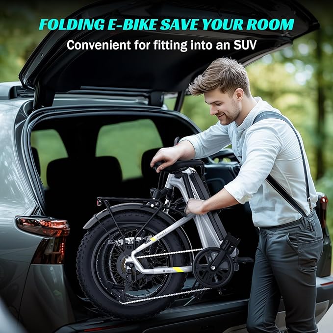 SISIGAD Folding Electric Bike for Adults, 1500W Peak Motor Ebike with 48V 15Ah Removable Battery, Max Range 60 Miles 28 MPH Commuter Foldable Ebike, 20" Fat Tire All Terrain E Bike