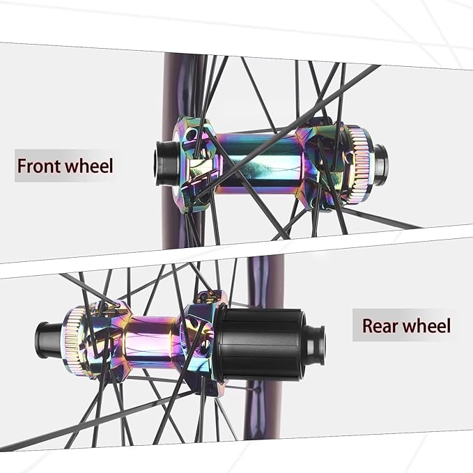 Carbon Road Bike Wheelset, 700C Bicycle Center Lock Disc Brake 6 Bolt Hub Wave Rim Wheels, for Long-Distance Riding