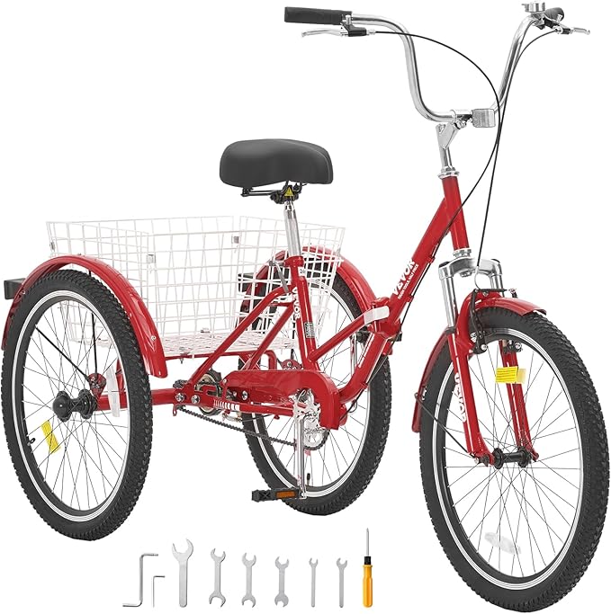 VEVOR Folding Adult Tricycle,Adult Folding Trikes, 3 Wheel Cruiser Bike with Large Basket & Adjustable Seat, Shopping Picnic Foldable Tricycles for Women, Men, Seniors