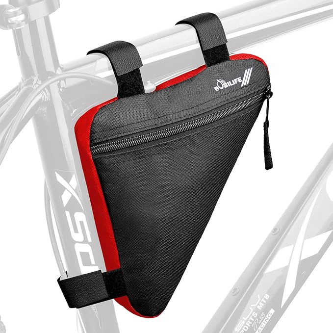 Bike Triangle Frame Bag - Bicycle Cycling Handlebar Front Pouch Saddle Storage Bag for Road and Mountain Bikes (Red)