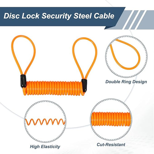2-Pack Disc Lock Security Steel Cable, 59inch/1500mm PVC Coated Spring Reminder Wire Anti-Theft Rope for Outdoors Protection/Bicycle U-Lock, Motorcycle Reminder Cable [Orange]