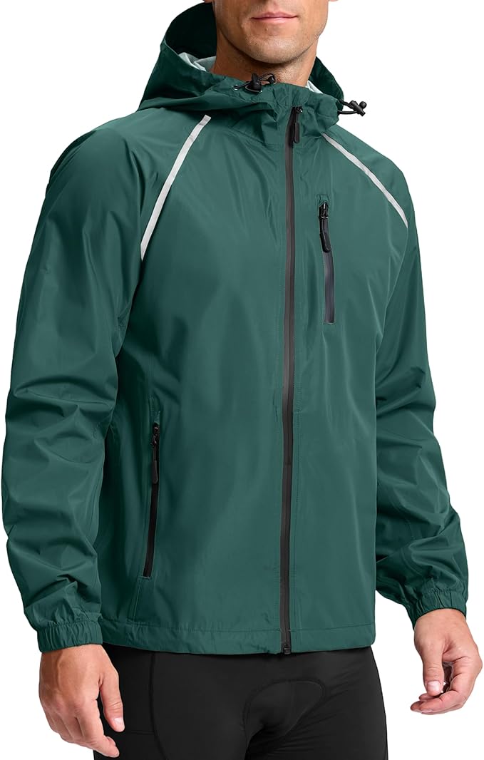 Bikewa Men's Cycling Rain Jackets Waterproof Running Bike Windbreaker Lightweight Packable Hooded Jacket
