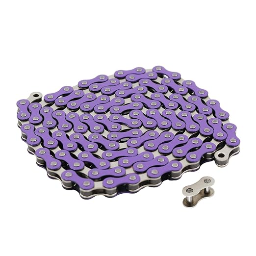 Bicycle Chain, 116 Links, 1/2 x 1/8 inches, Steel Single Speed with Magic Buckle, for Fixed Gear Bikes, Commuter Bikes, MTB (Purple)