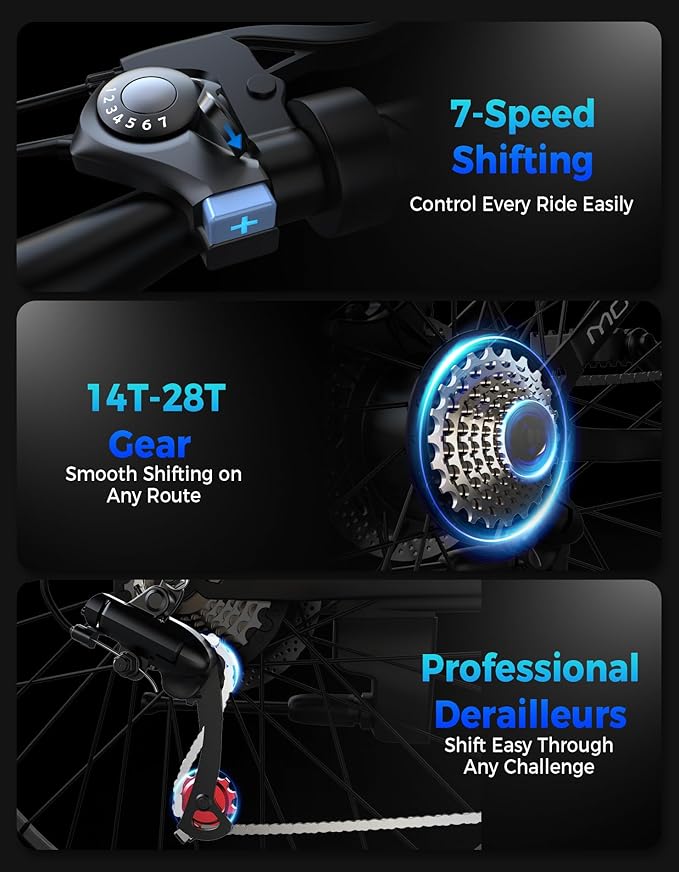 Electric Bike for Adults, 1500W Peak Mountain Ebike with 28 MPH, 65 Miles Range, 7 Speeds, 48V 10Ah Removable Battery 26" Ebike for Commute