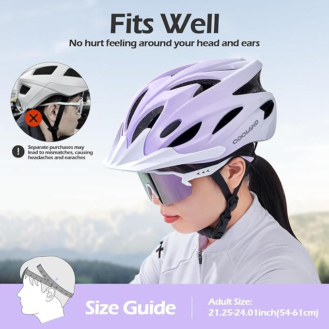 Odoland Adult Bike Helmet and Cycling Sunglasses Set for Men & Women, Safety Certified Bicycle Helmet with UV Protection Glasses for Mountain, Skating, Road, City Commuting & Outdoor Riding