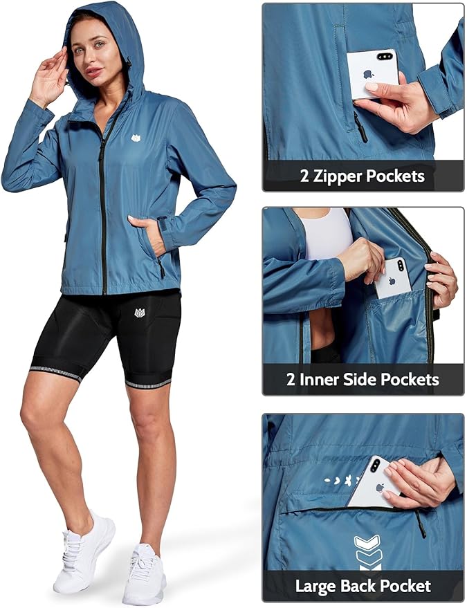 FitsT4 Sports Women's Cycling Running Jackets Lightweight Windproof Bike Windbreaker Reflective with Hooded